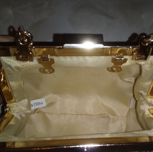 Small Gold & Rhinestone "After 5" Evening Handbag - Picture 6 of 8